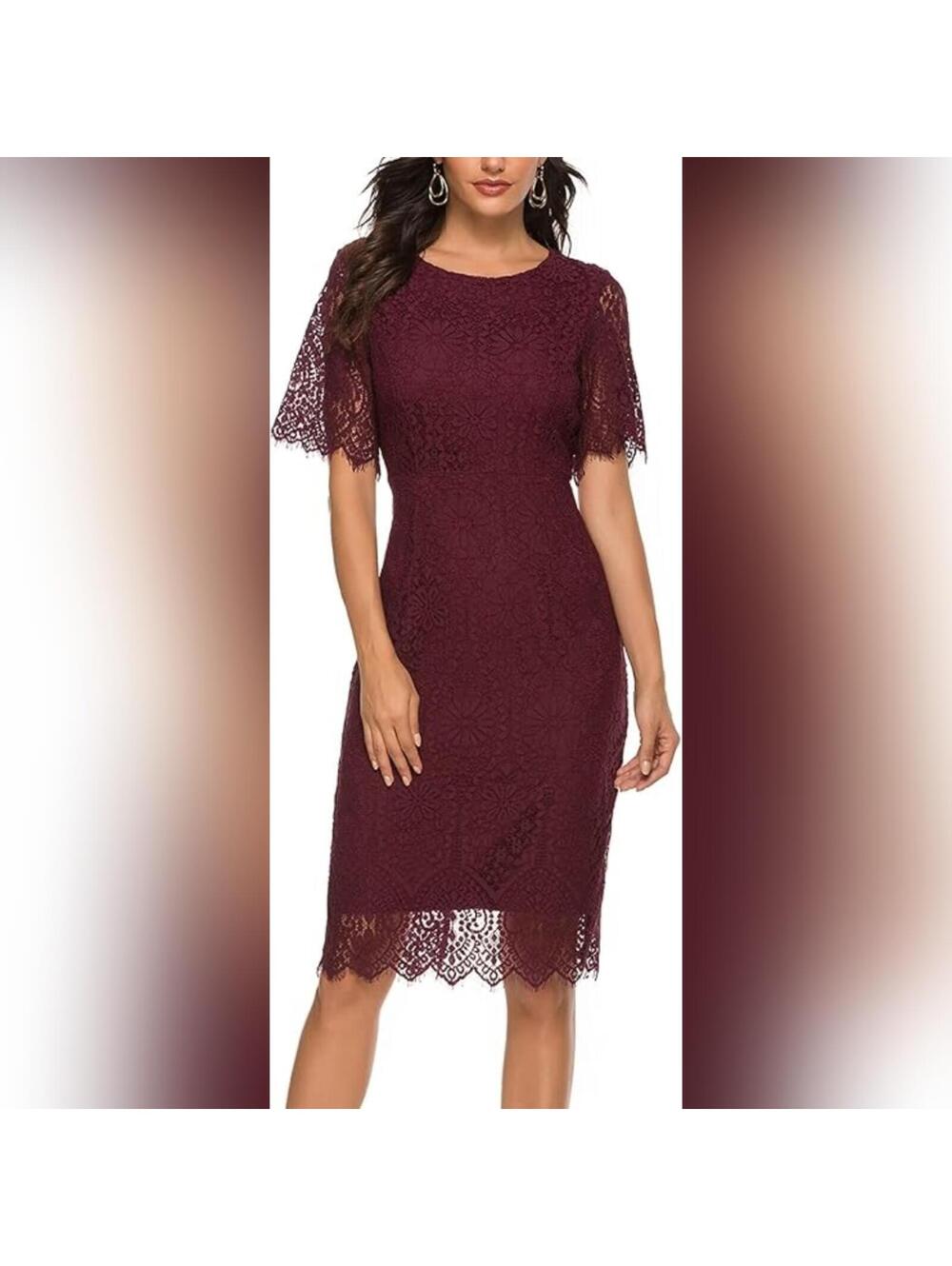 NWT Merokeety Short Sleeve Lace Floral Elegant Cocktail Dress, Medium (8-10)